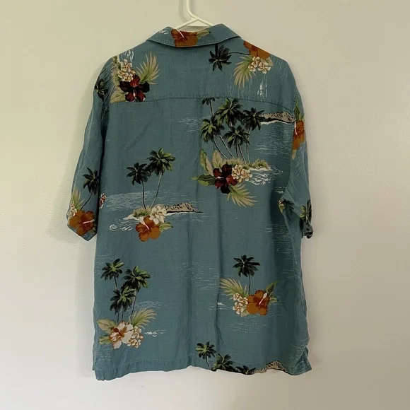 28 Palms XL Hawaiian Shirt Teal Print Short Sleeve Relaxed Vacation Aloha - Picture 3 of 3